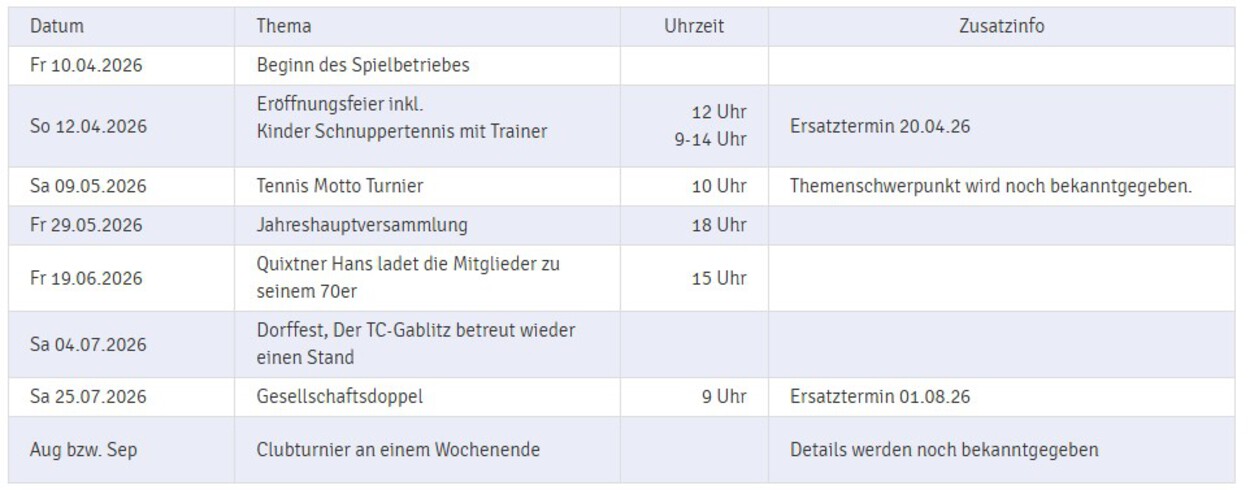 Interessante Termine in der Spielsaison 2026